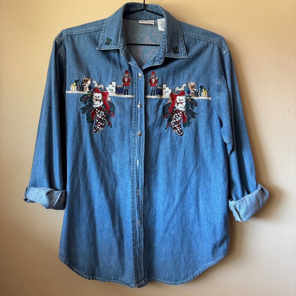 Embroidered Christmas Denim Shirt